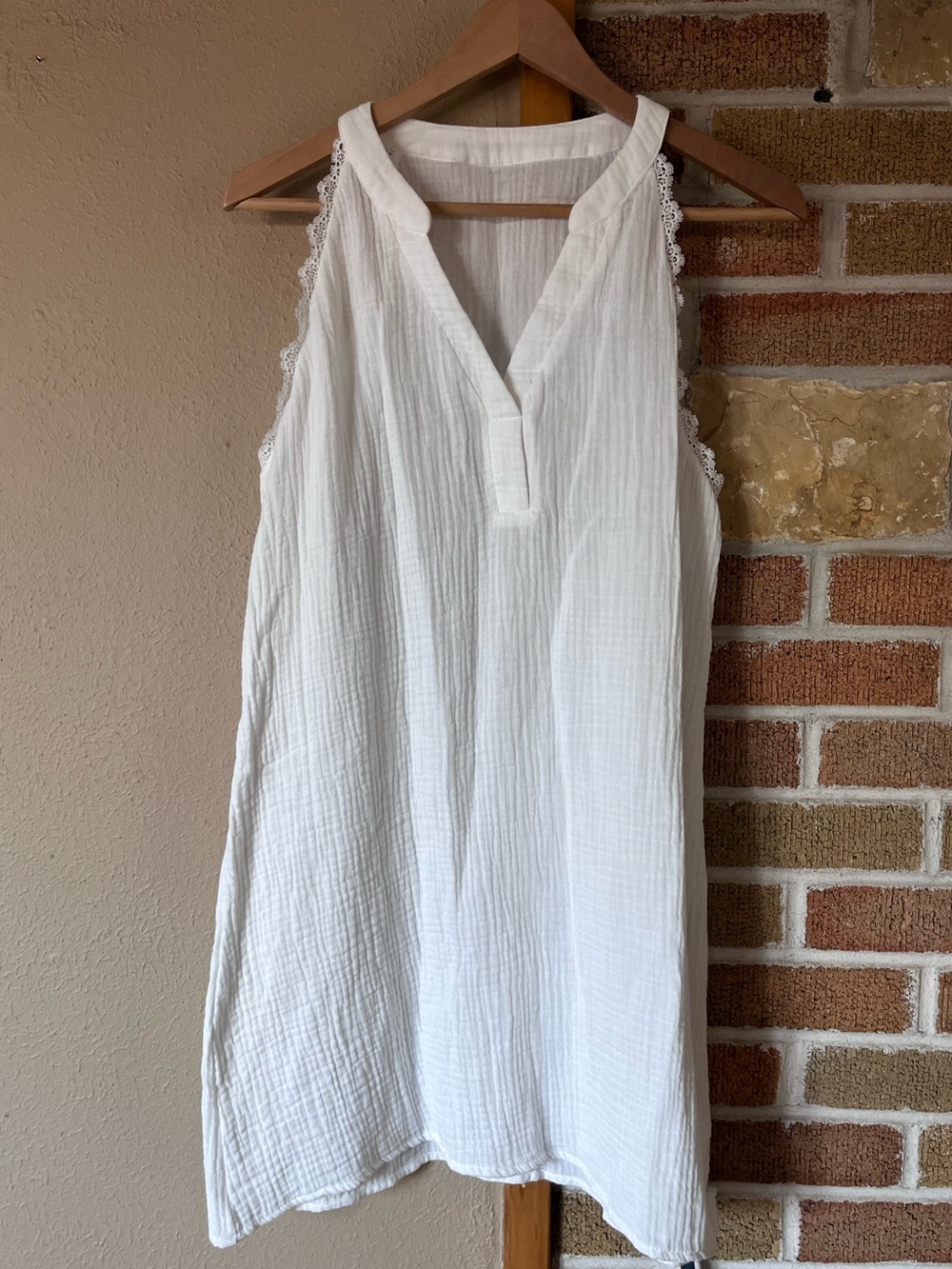 NWT Cupshe white dress gauze swim cover lace trim medium knee beach cotton